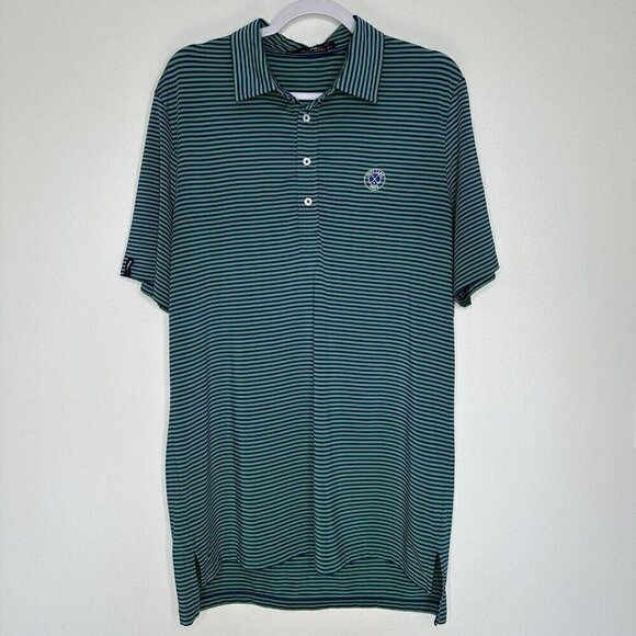 RLX Ralph Lauren Polo Shirt Size L Striped Performance Golf Stretch Green Blue - Picture 1 of 11